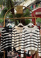 LALUNE Half- Zip  Striped knit  Pullover Sweater